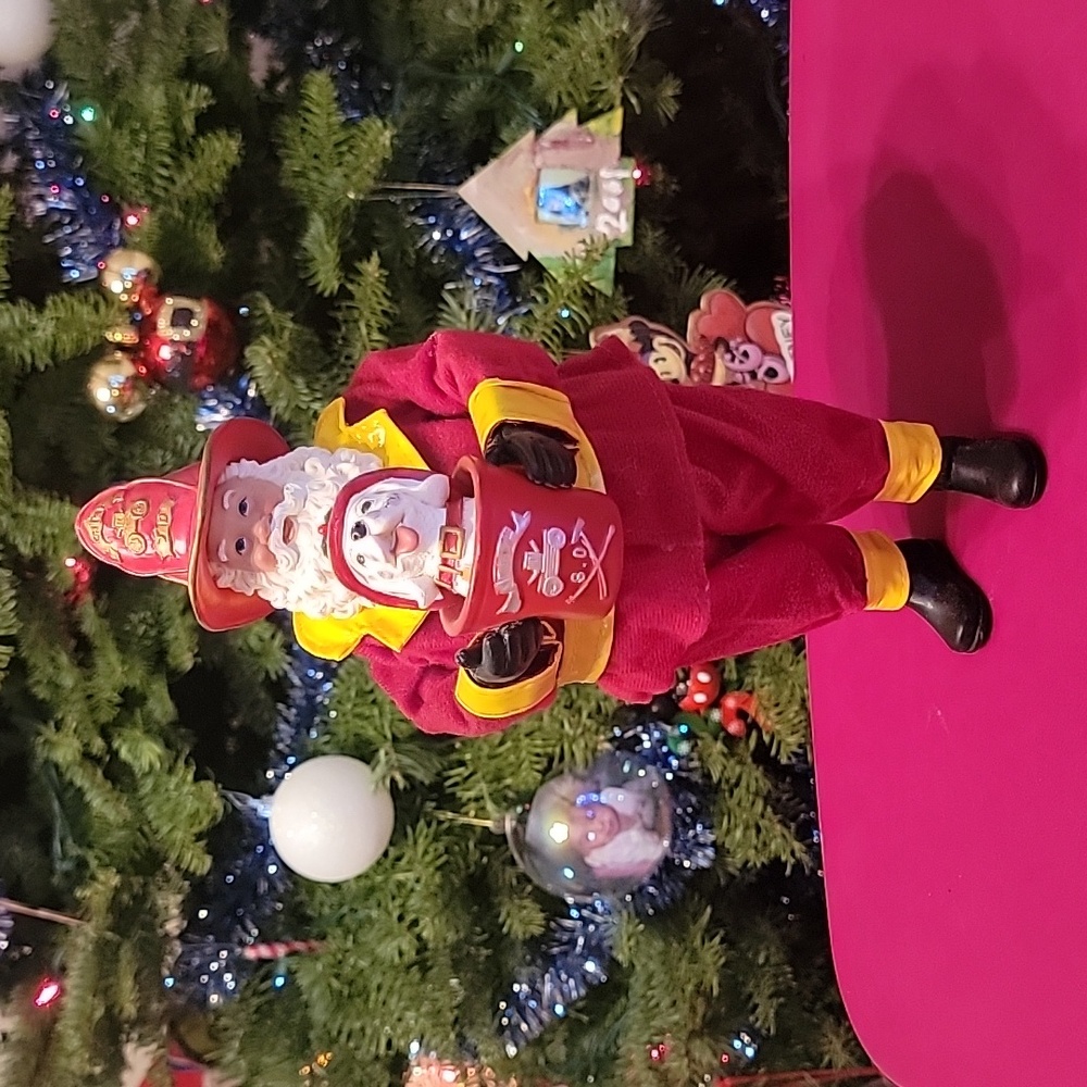 Merry Bright Christmas Santa Fireman with Dalmatian Dog Santa Claus Fire Fighter